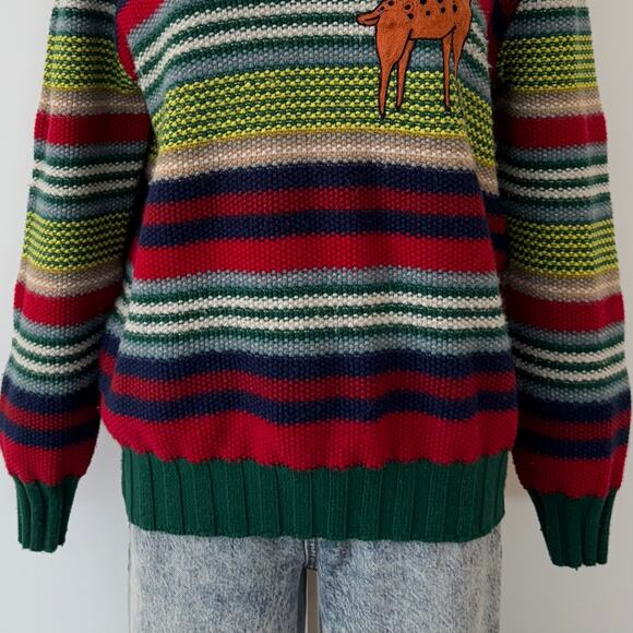 Gucci Striped V-Neck Deer Sweater Pullover Wool Alpaca Blend | Men's L - Picture 3 of 12